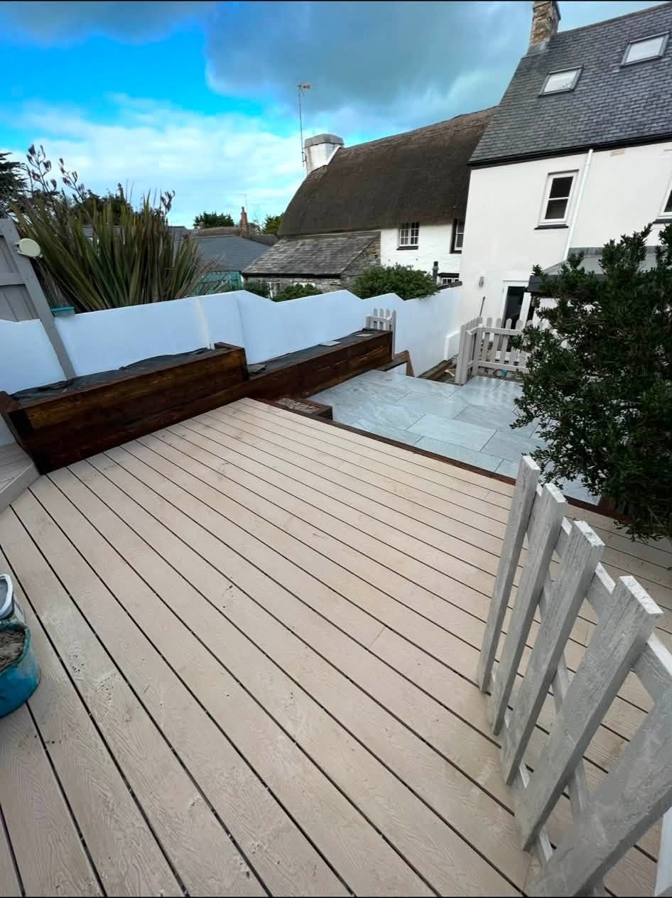 Completed decking overlooking landscaped garden